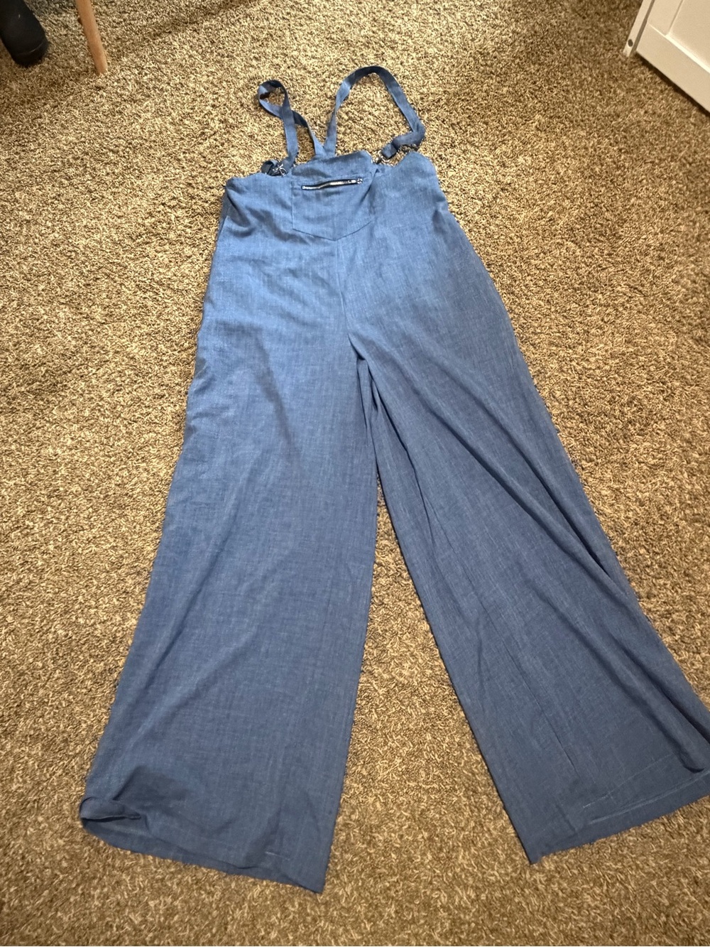 Wide-Leg Denim-Effect Jumpsuit with Adjustable Straps - Blue
